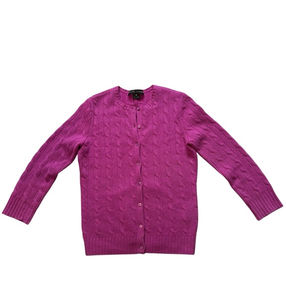 Ralph Lauren Black Label Fuchsia Cable Knit Button Down Cashmere Cardigan - Picture 8 of 16